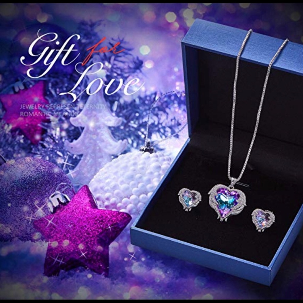 Angel Wing Heart Crystal 18k WhiteGold Jewelry Set